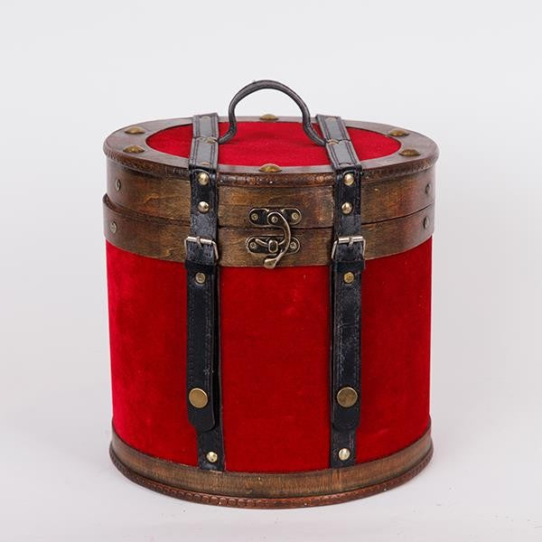 Orlando Store™ - Cappelliera in Legno e Velluto Rosso 25,5x24,5cm