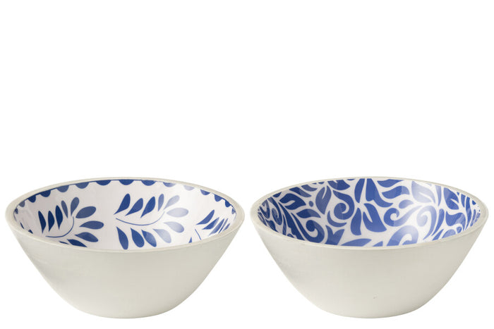 Orlando Store™ - Ciotola Motivo Floreale Legno Di Mango Blu/Bianco Large