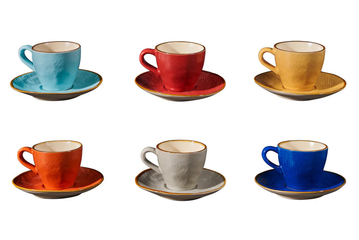 Orlando Store™ - Tazzina Caffe' con Piattino Mediterraneo 6 Colori Mix