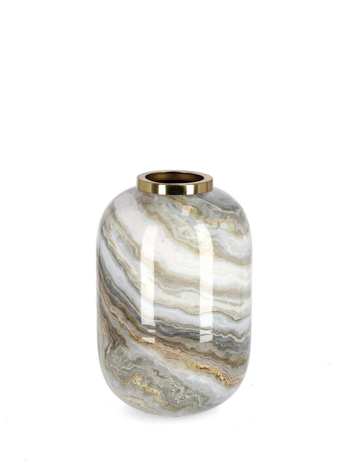 Orlando Store™ - Vaso Marsha Tondo Bianco Grigio Oro H25