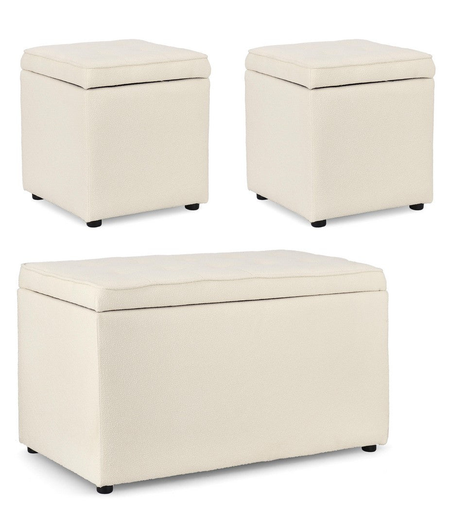 Orlando Store™ - SET 3 Pouf Contenitore Derrick Bianco