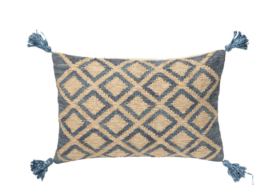 Orlando Store™ - Cuscino Rettangolare Rombi Iuta/Cotone Naturale/Blu