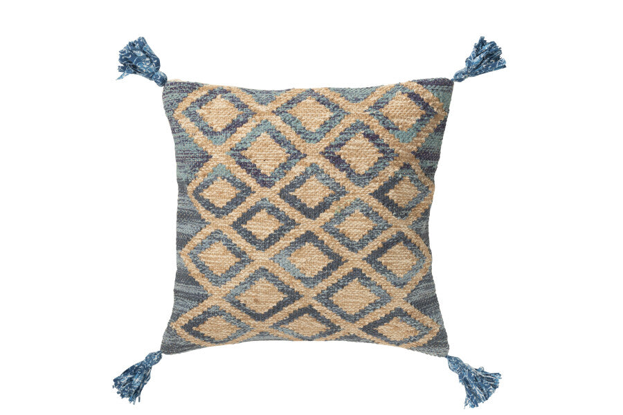 Orlando Store™ - Cuscino Quadrato Rombi Iuta/Cotone Naturale/Blu
