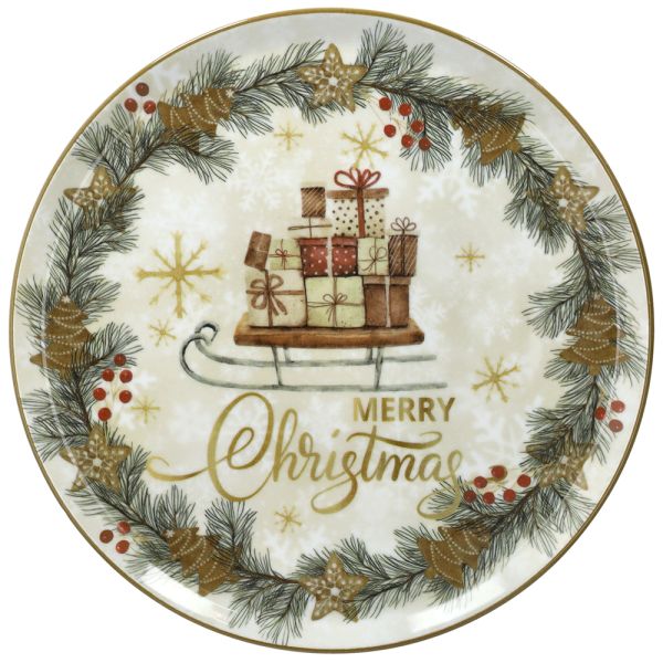 Orlando Store™ - Piatto Panettone Happy 31 cm Porcellana Multicolor