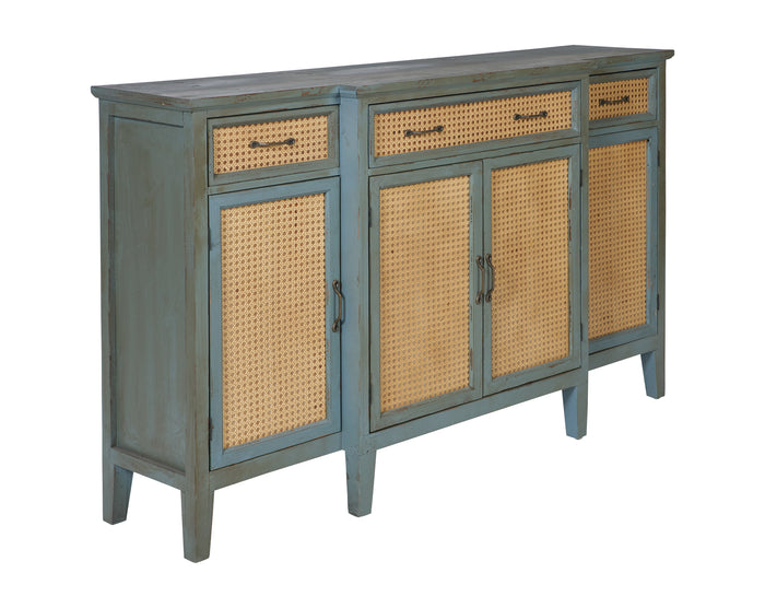 Orlando Store™ - Tonia - Credenza 3 Cassetti 4 Sportelli Antic Green Paglia Vienna